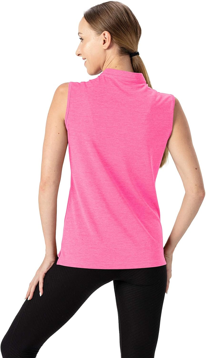 YSENTO Women's Golf Apparel Shirts Clothes Outfits Sleeveless 1/4 Zip Collarless Dry Fit UPF 50+ Tennis Polo Tank Tops - Image 4