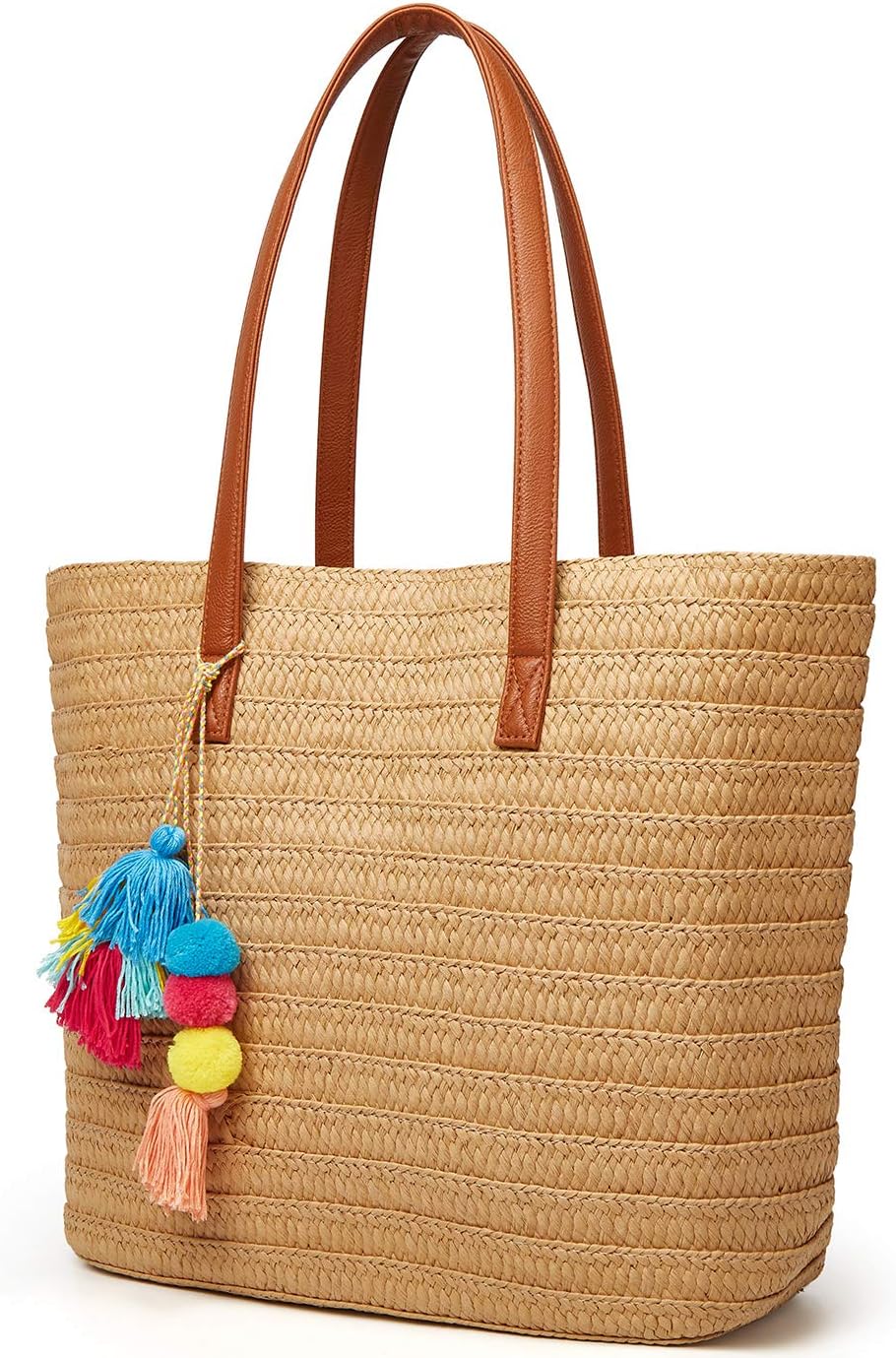 Epsion Straw Beach Bags Tote Tassels Bag Hobo Summer Handwoven Shoulder Bags Purse With Pom Poms