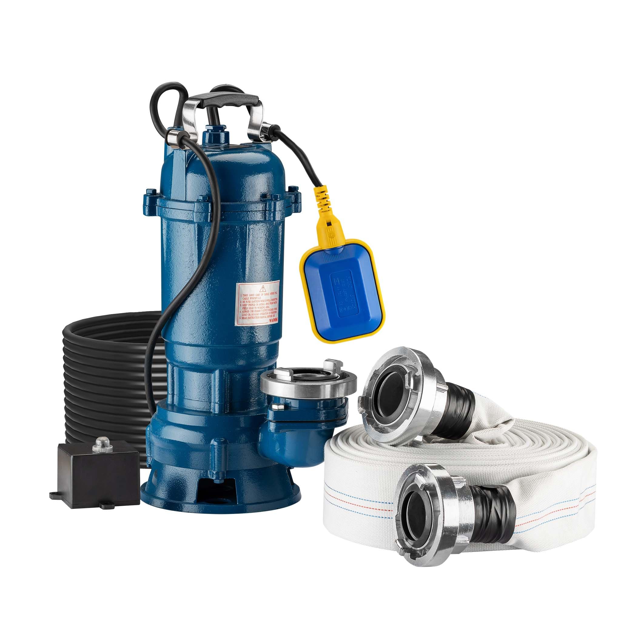 Wiltec Bomba de aguas residuales 1500W 36000l/h Altura máx. 10m Manguera 20m