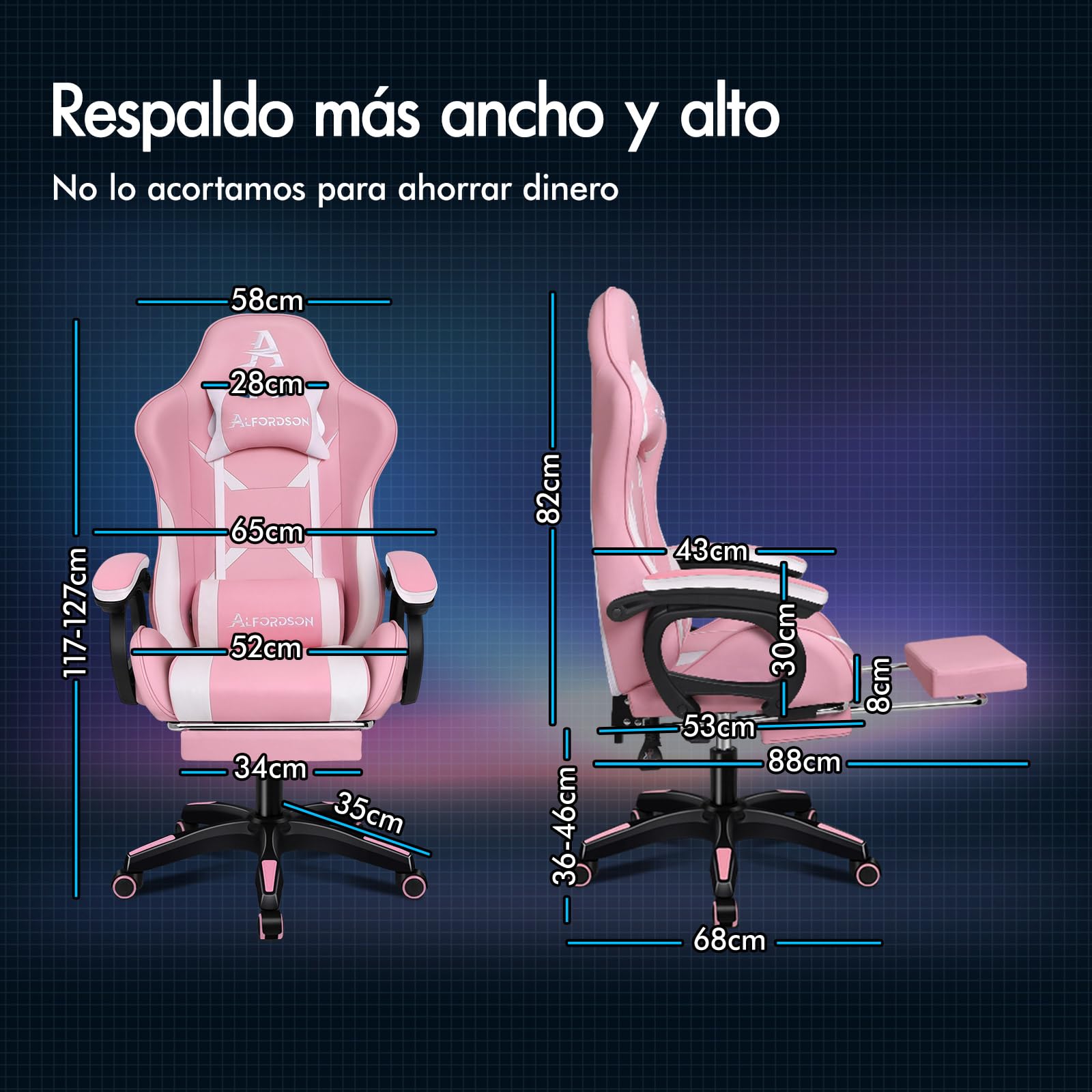 ALFORDSON Silla Gaming con Cojín Lumbar y Cervical, Silla Oficina Gamer Ergonómica Reclinable con Masajeador, Respaldo Alto Acolchado, Ideal Ordenador,Oficina,Videojuego,Escritorio, Cuero PU(Rosa)