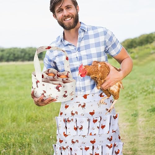 Miniatura 5 de Silicherry 2 piezas de delantal de recolección de huevos, cesta de recolección de huevos de pollo con 7 bolsas de huevos frescos con 15 bolsillos