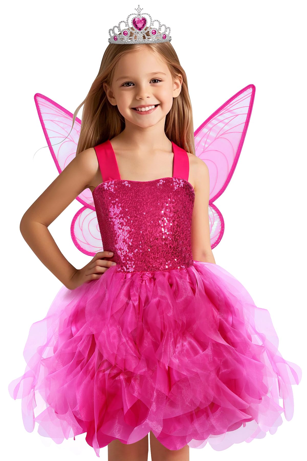 Soyoekbt Fairy Costume for Girls Princess Tutu Dress with Butterfly Wings for Girls Birthday Party Dress Up
