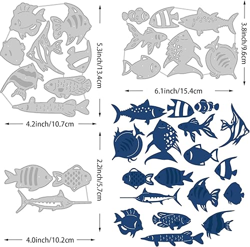 Miniatura 2 de BENECREAT Juego de 3 troqueles de corte de pescado, plantillas de estampado de peces para álbumes de recortes y manualidades, decoración de tarjetas