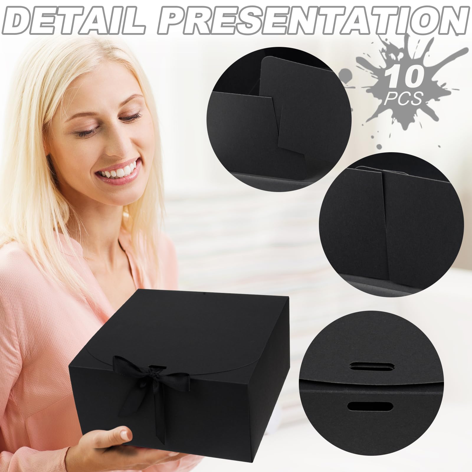 Boîte Cadeau Noire avec Couvercle, 20x20x10cm Grande Boîte Cadeau Vide, 10PCS Boîte D'emballage Cadeau pour Mariage, Anniversaire, Noël, Pâques, Cadeau de Fête