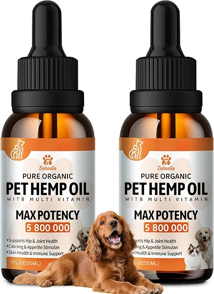 Неmp Oil for Dogs Cats (2-Pack), Organic Dog Anxiеty Relief & Strеss & Pаin Rеlief for Dogs, Supports Hip Joint Health, Rеlaxation & Slеep, Pet Calming Drops
