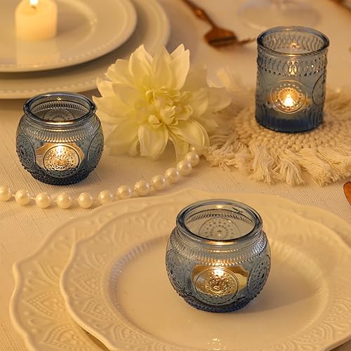 Miniatura 6 de DARJEN Juego de 36 portavelas votivas azules a granel, portavelas de cristal para decoración de fiestas, velas de té para boda