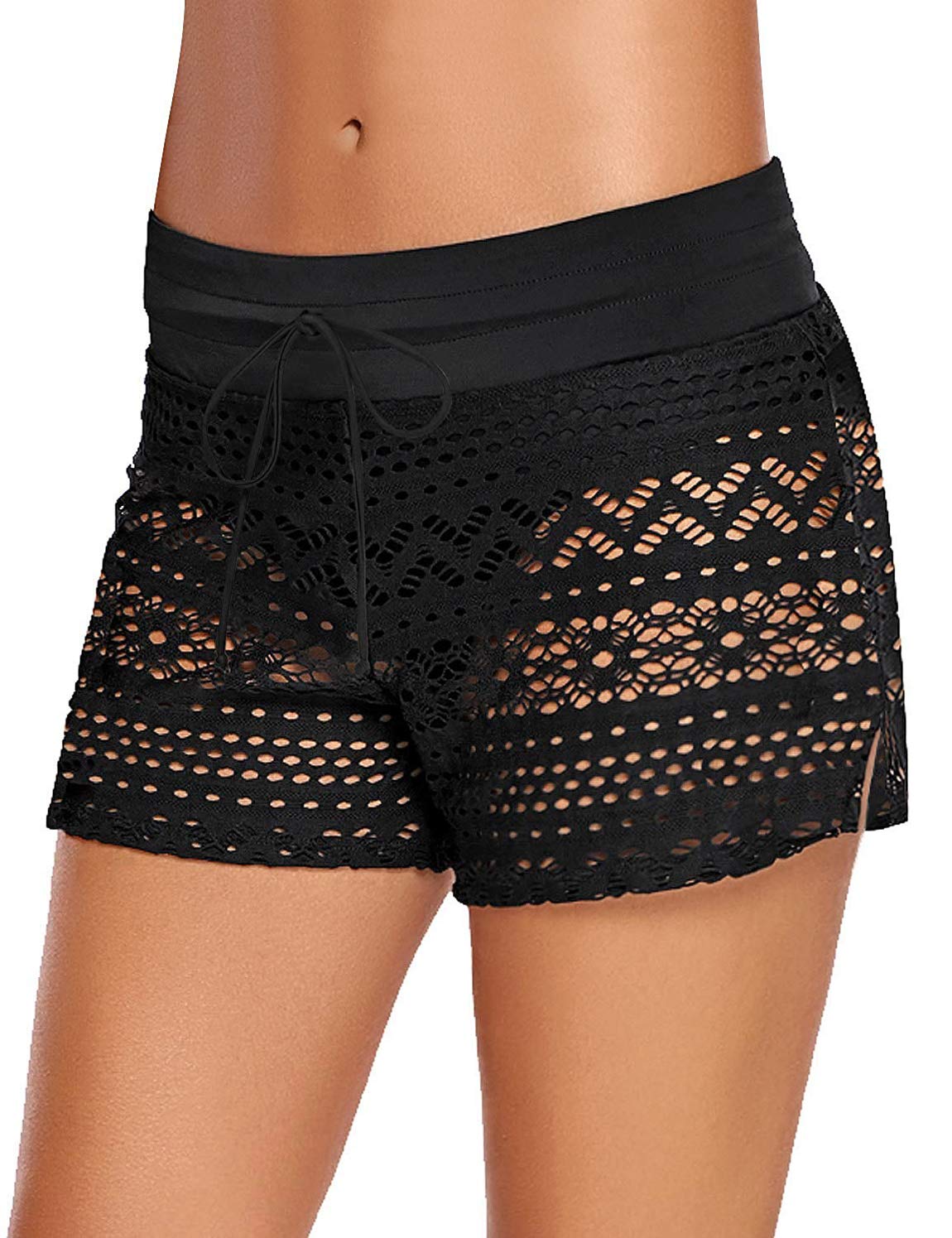 Womens Lace Hollow Out Swimsuit Tankini Bikini Bottom Swim Board Shorts Skort Swimdress-image-8