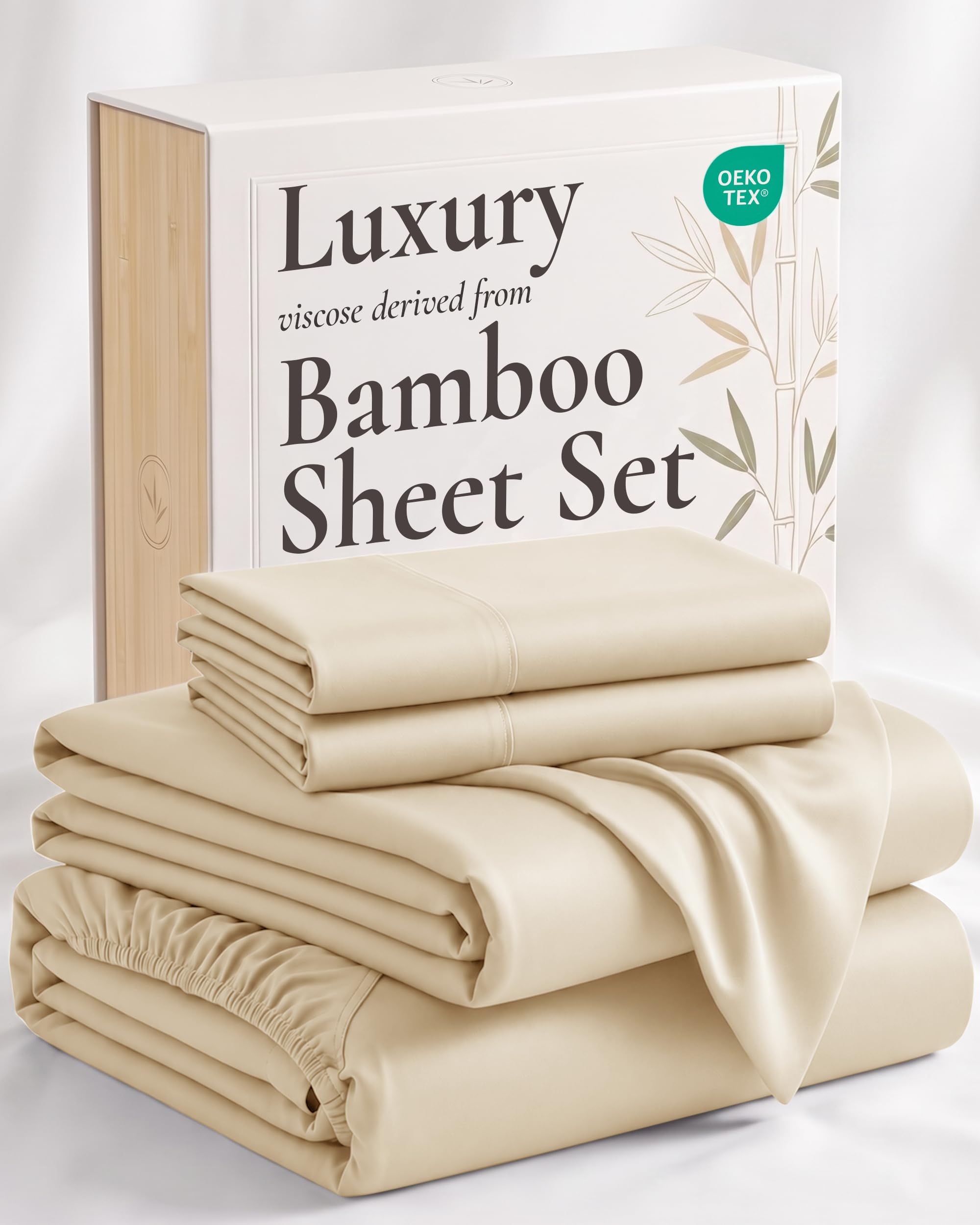 Hotel Sheets Direct Juego de sábanas de 4 piezas, tamaño California King, 100 % viscosa derivada de bambú, juego de sábanas con 2 fundas de almohada, ropa de cama de lujo refrescante y transpirable