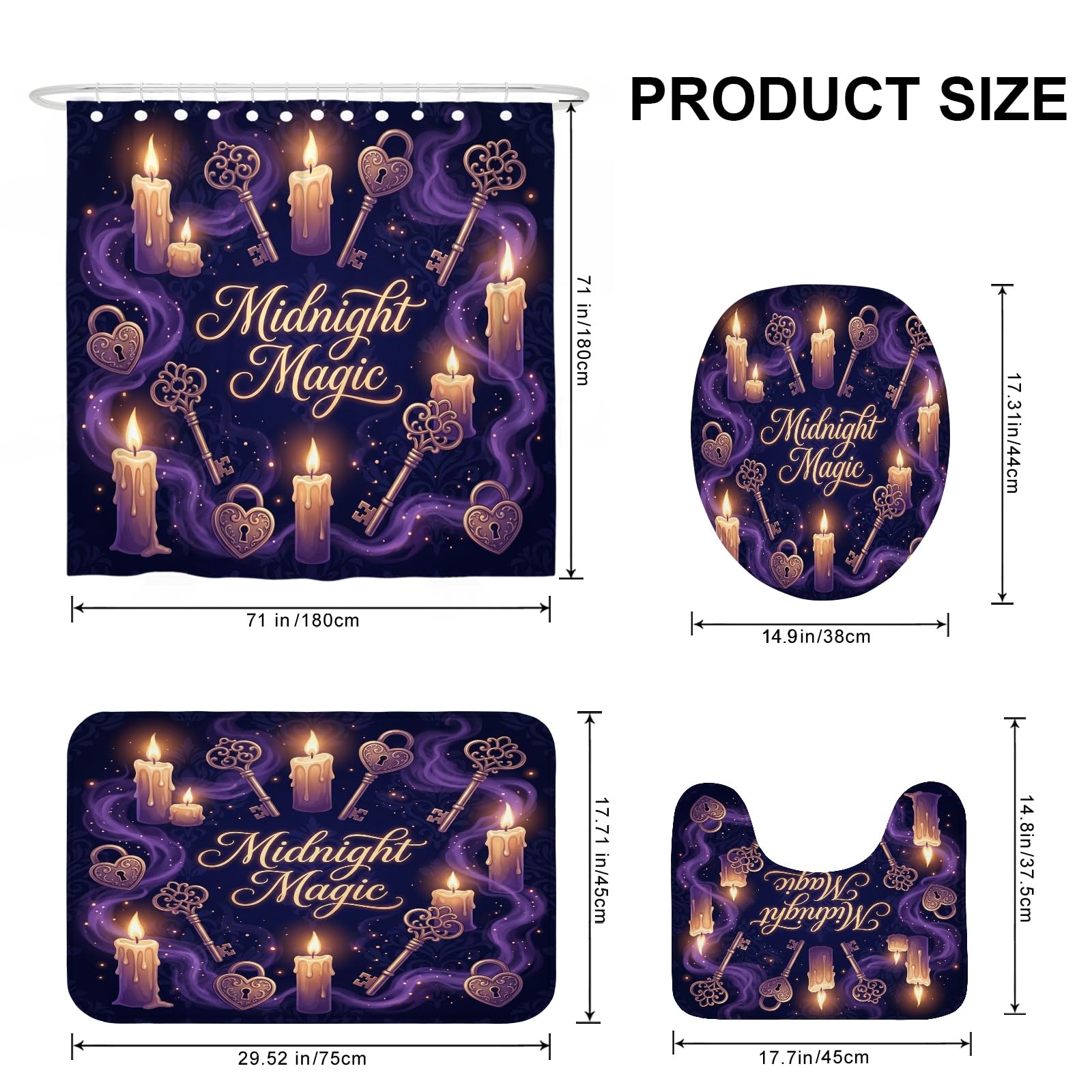 Midnight Magic Candle and Key Theme Fanciful - Juego de cortinas de ducha