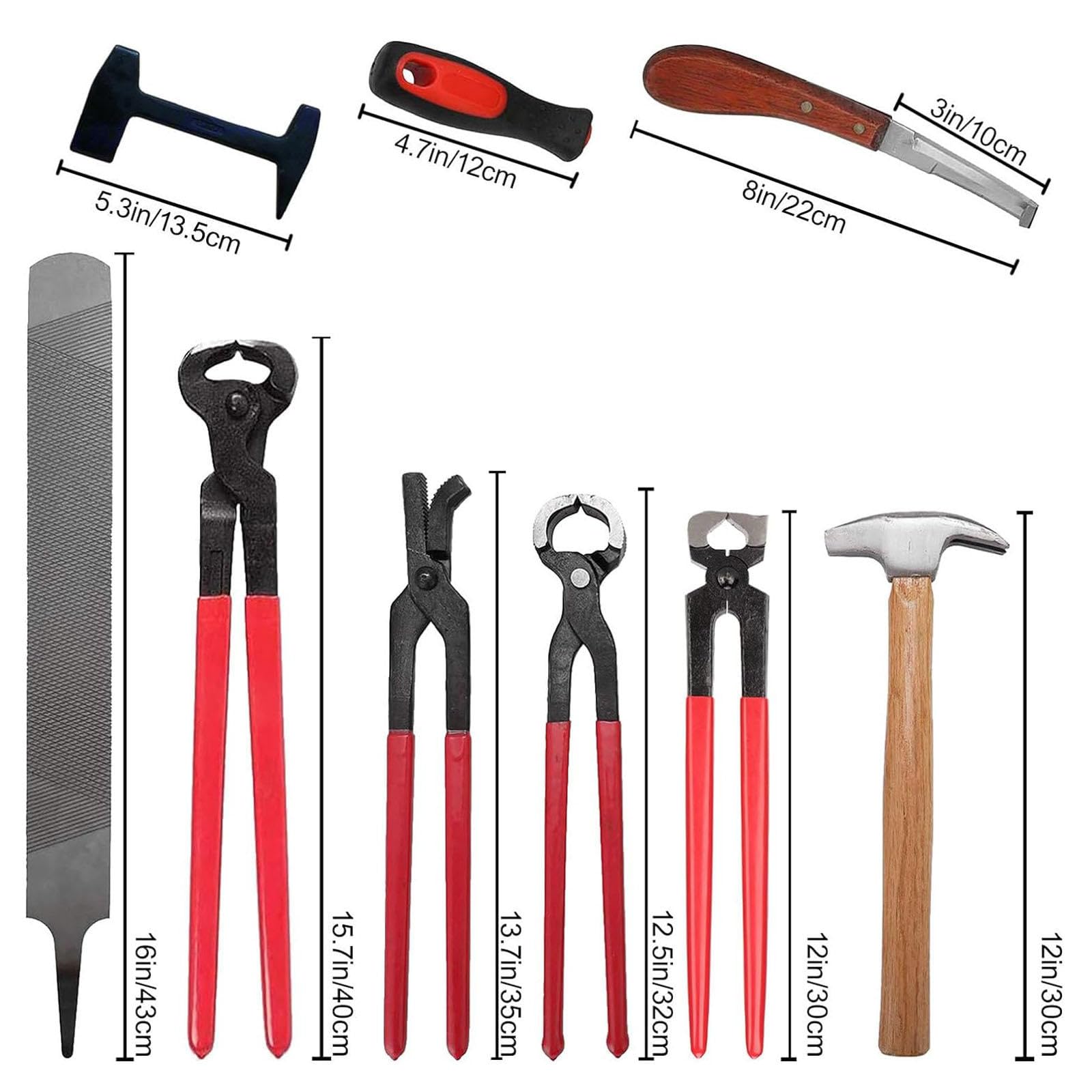 Kit di Attrezzi per maniscalco da 9 Pezzi, Pinza per Zoccoli, Trimmer per Ferro di Cavallo, Kit di Strumenti per la Cura dello Zoccolo per bovini, Pecore, Cavalli, Asini