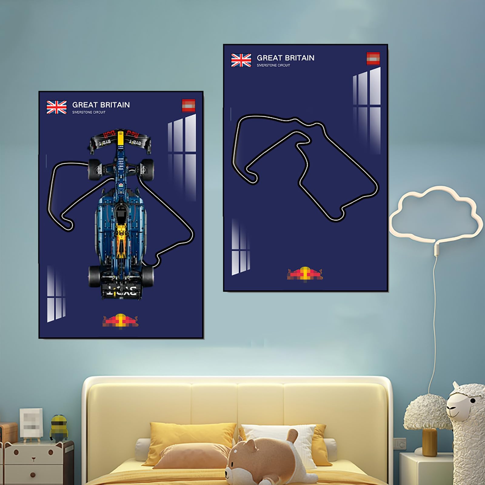 Display Wall Mount for Lego 42206 Technic Red Bull RB20 Racing Decorative Scoreboard for Car Wall Mount Le*go Lovers (Not included Model) (Silverstone Circuit in the United Kingdom)