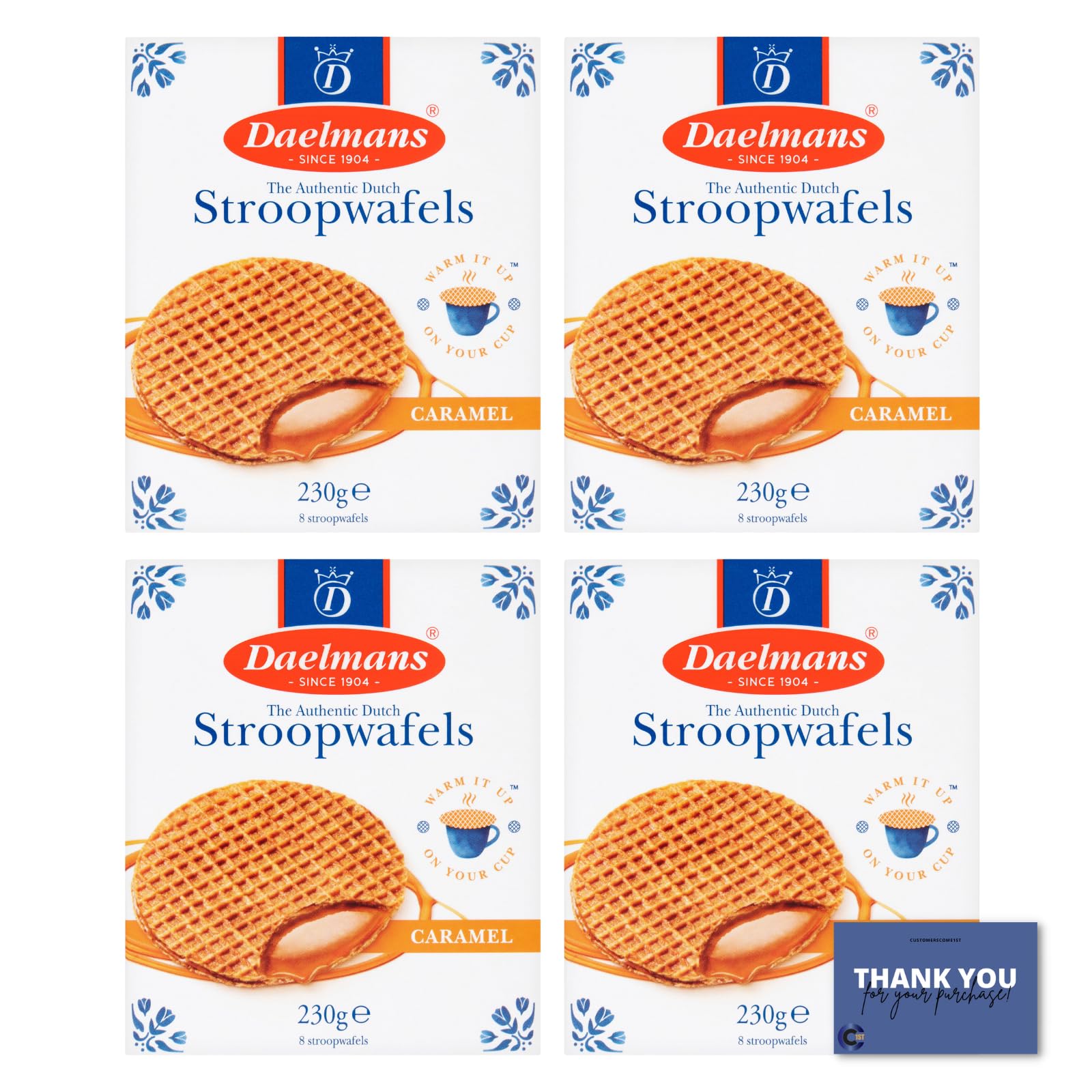Cc1st Customers Come 1st Daelmans Caramel Stroopwafels 8 Pack - Dutch Delight: Irresistibly Sweet and Gooey Waffle Treats (230g x 4)