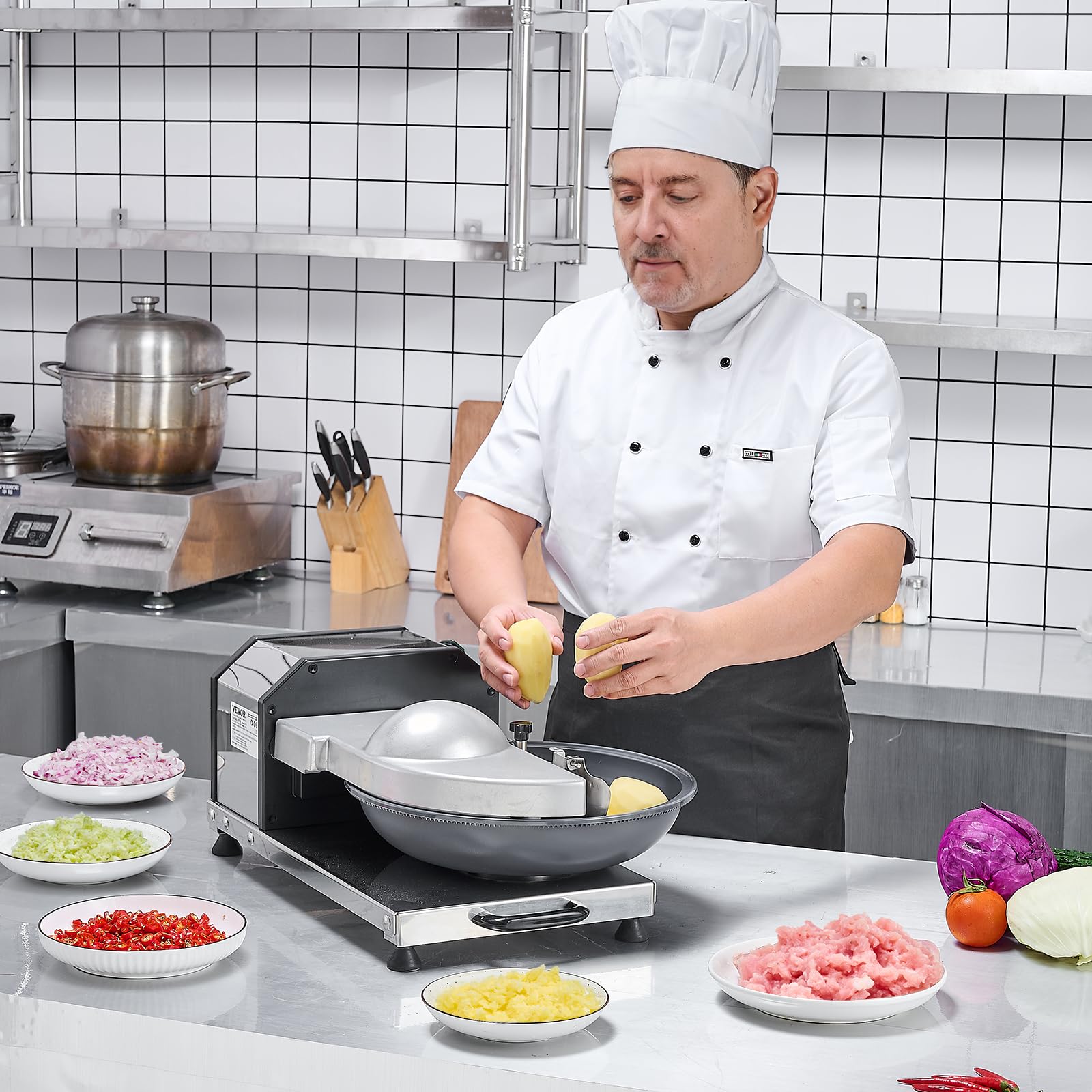 VEVOR Food Processor & Vegetable Chopper 3000RPM, Food Grade Stainless Steel Multi-Function Food Grade Food Processor with S-Curved Blade for Fast Chopping Fruit, Restaurant, Home