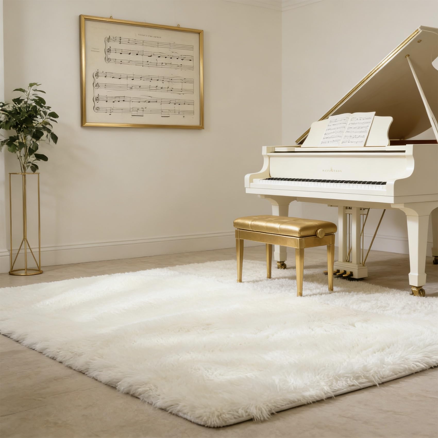 Tapis salon 140x125 cm blanc moderne et moelleux pour toutes les pièces
