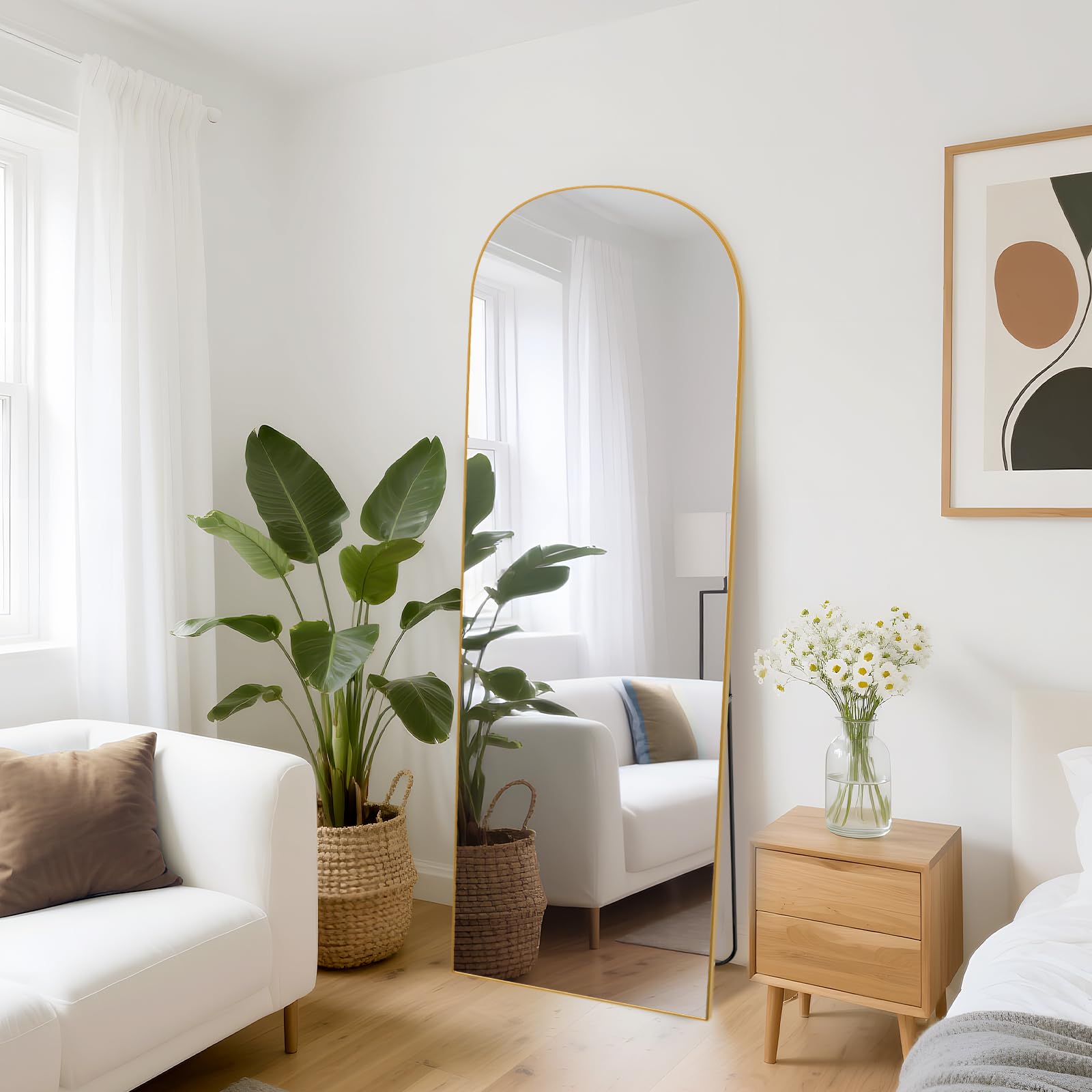 Espejo de Cuerpo Entero 162 x 53 cm, Espejo Arco de pie con Soporte, Arqueado Cuerpo Completo, Espejo de pie o Inclinado para Dormitorio, Sala de Estar, Dorado