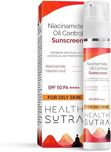Health Sutra Niacinamide Oil Control Sunscreen — SPF 50 PA++++ | Broad-Spectrum UVA/UVB Protection | Oil-Control with Vitamin A & E | Lightweight &...