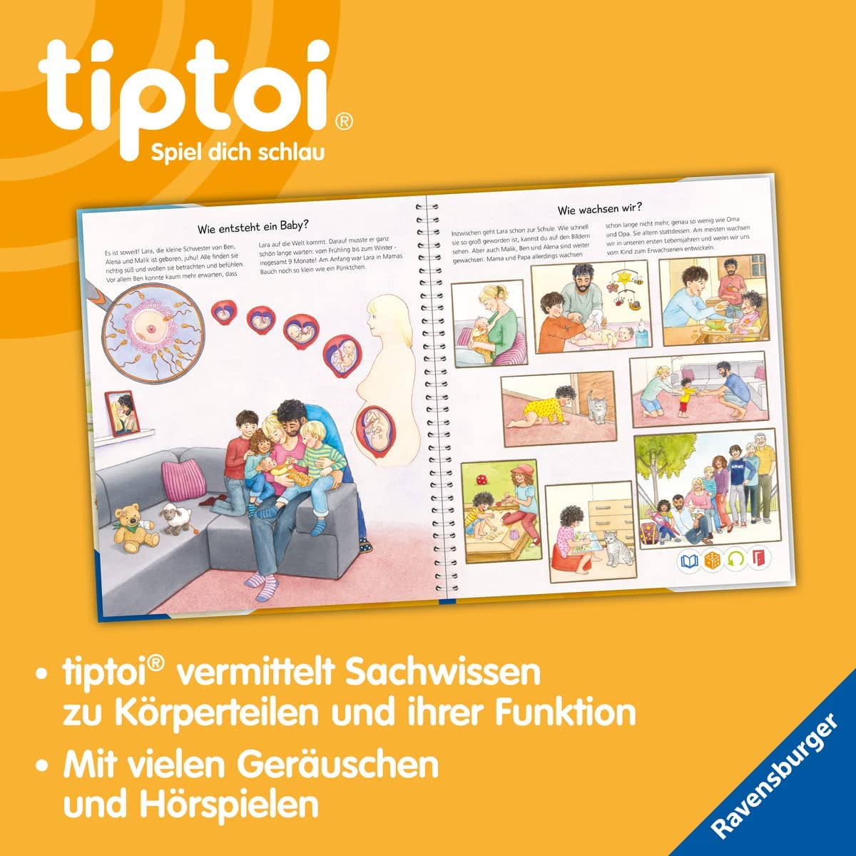 Ravensburger tiptoi Set: Dlaczego? Dlaczego? Alles über den Körper (książka dla dzieci) + 00110 tiptoi Der Stift, zabawka edukacyjna dla dzieci