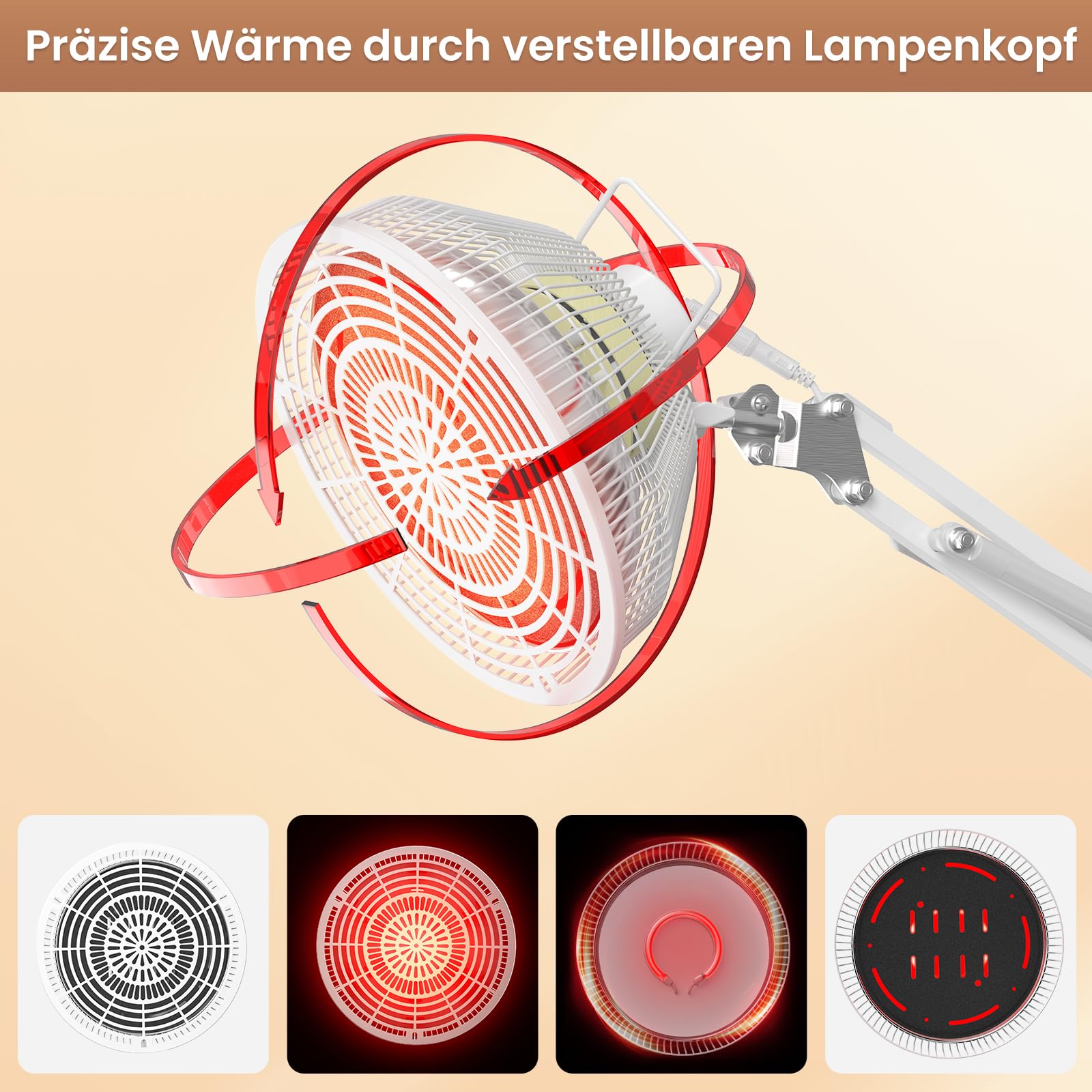 YUNCHI 300W TDP Infrarot Therapielampe, Rotlichtlampe mit 4 Timer-Einstellungen – Wärmelampe für gezielte, wohltuende Tiefenwärme