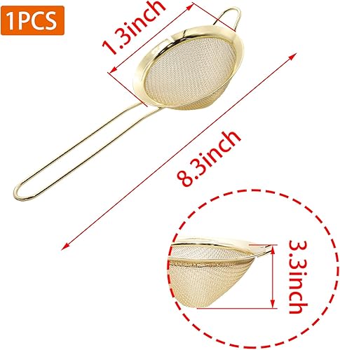 Miniatura 2 de Colador de malla fina dorada  Tamiz de mano de acero inoxidable 304, filtro de cocina pequeño para hornear, té y coctelería
