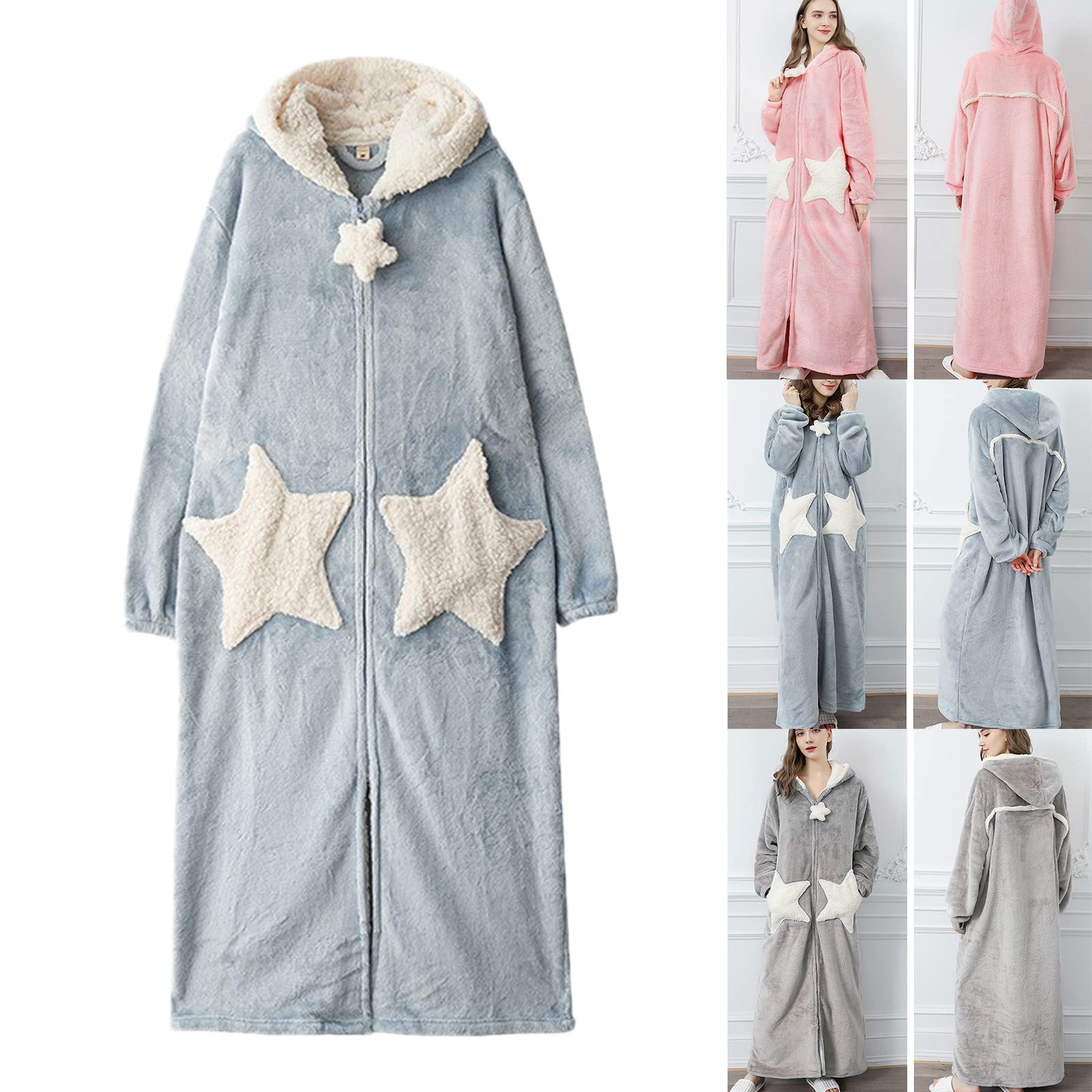Bata larga de forro polar para mujer, albornoz de franela de forro polar para invierno, cárdigan grueso, kimono de felpa, bonito abrigo, bata de baño, camisón con cremallera, ropa de dormir