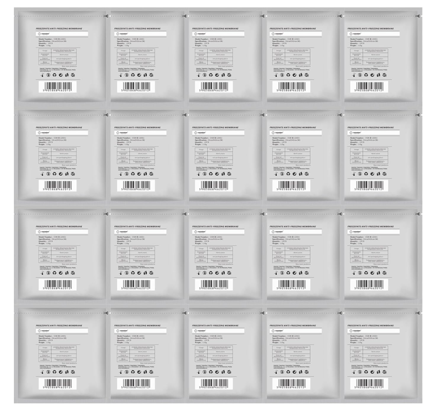 20 x Membrane pour cryolipolyse Freezefats 42 cm x 34 cm - Membrane cryolipolyse - Membrane pour cryolipolyse de la marque renommée Freezefats 110 g - Membrane pour traitement de cryolipolyse