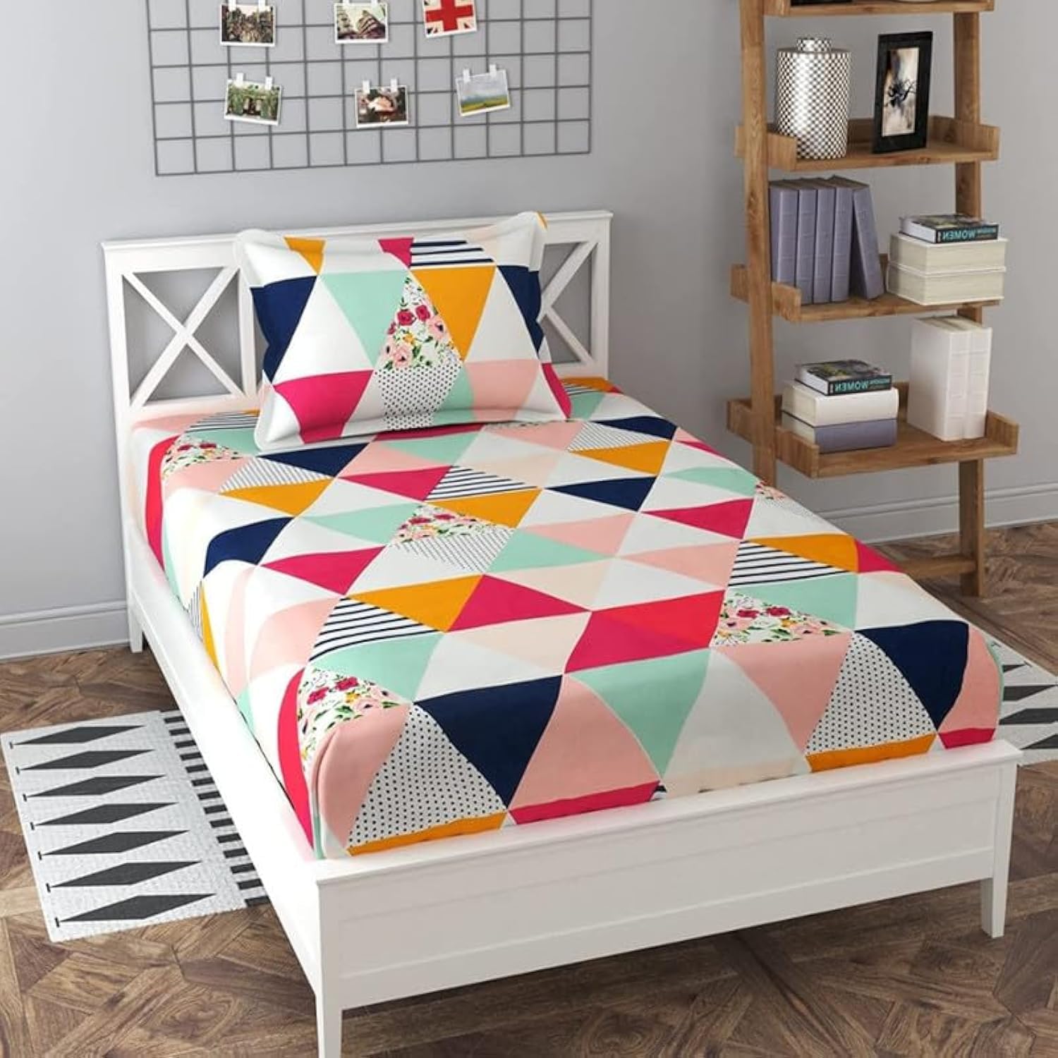 Shivi Creation Prime Collection 160 TC Glace Cotton Supersoft Single Bedsheet with 1 Matching Pillow Cover (Multicolour, Size 60 x 90 Inch) - Coloured Triangles 1 - Gold Single (B0D8F2ZBWN) Amazon Price History, Amazon Price Tracker