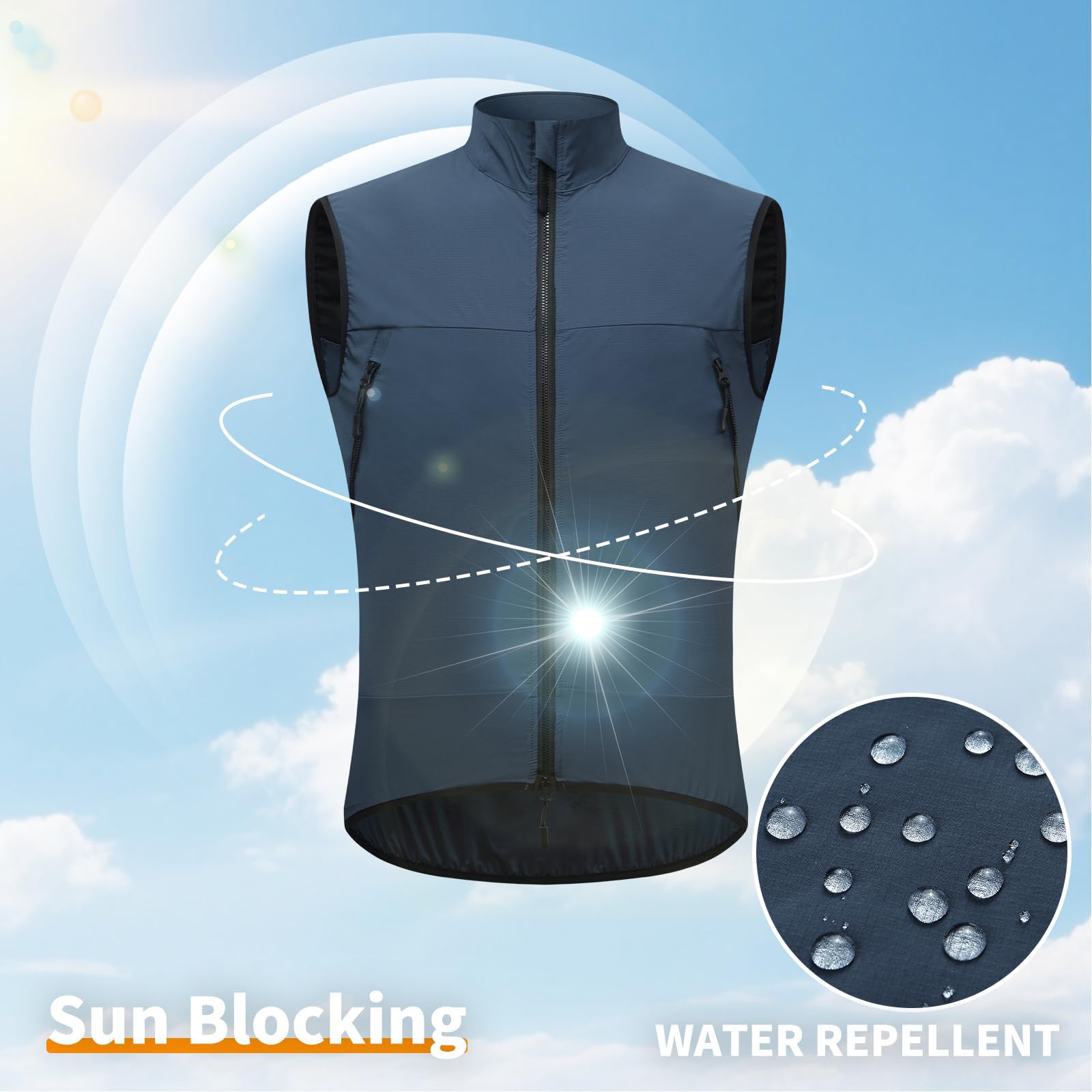 Gilet de cyclisme d'été ultraléger respirant sans manches imperméable et coupe-vent avec protection solaire et bandes réfléchissantes idéal pour le VTT et la course à pied