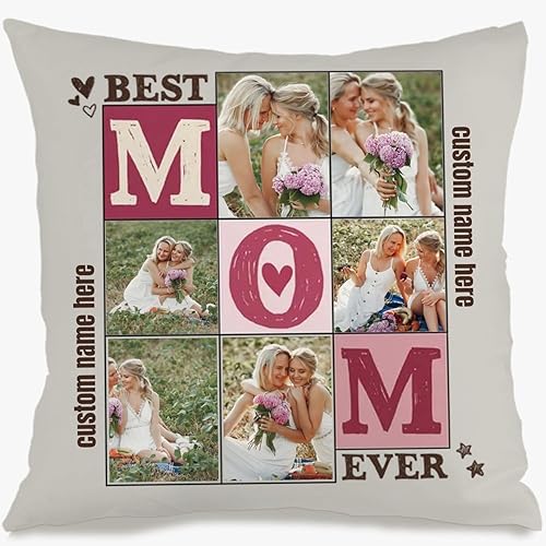 Personalized Decorative Pillow Cover Using 6 Photos and Text for Mom, Soft Cushion Making a Memorable Gift for Mothers Day Family Holidays or
