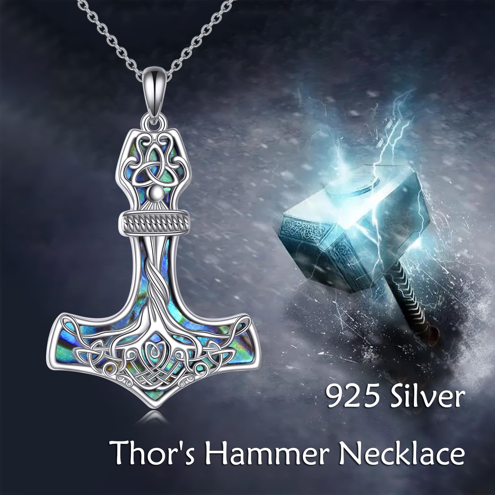 DAYLINLOVE Thors Hammer Halskette 925 Sterling Silber Thor Hammer Hängende Halskette Viking Juwelen Damen Geschenk für Mädchen Frauen Mutter Thors Hammer Liebhaber