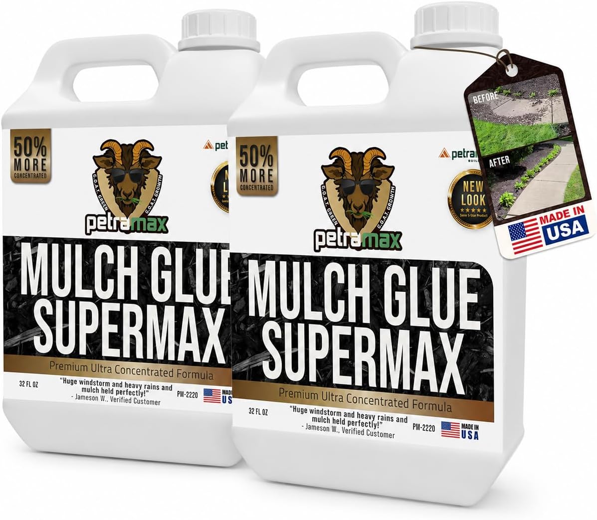 PetraMax Mulch Glue for Landscaping Rocks Max Concentrate, Non-Toxic Pea Gravel Binder, Mulch and Rock Glue for Landscaping, Landscape Rock and Gravel Stabilizer - Dries Clear Fast Dry (Max, 32oz x2)