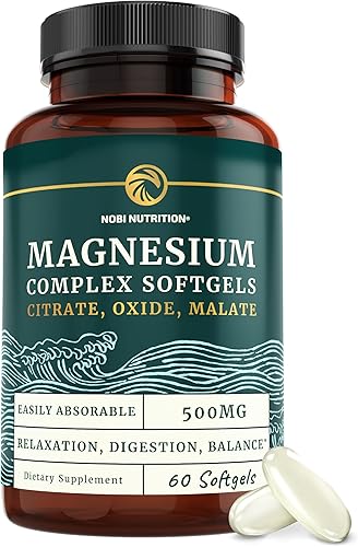 Cápsulas blandas de triple magnesio  Citrato, malato y óxido  Suplemento de magnesio altamente absorbible para digestión, calambres en las piernas y