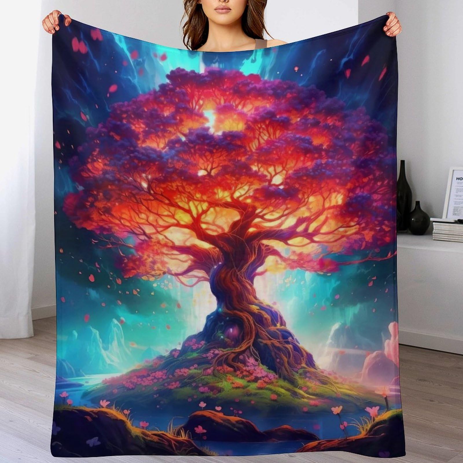 Couverture polaire Arbre de Vie contre le froid pour canapé moelleux en flannel douce