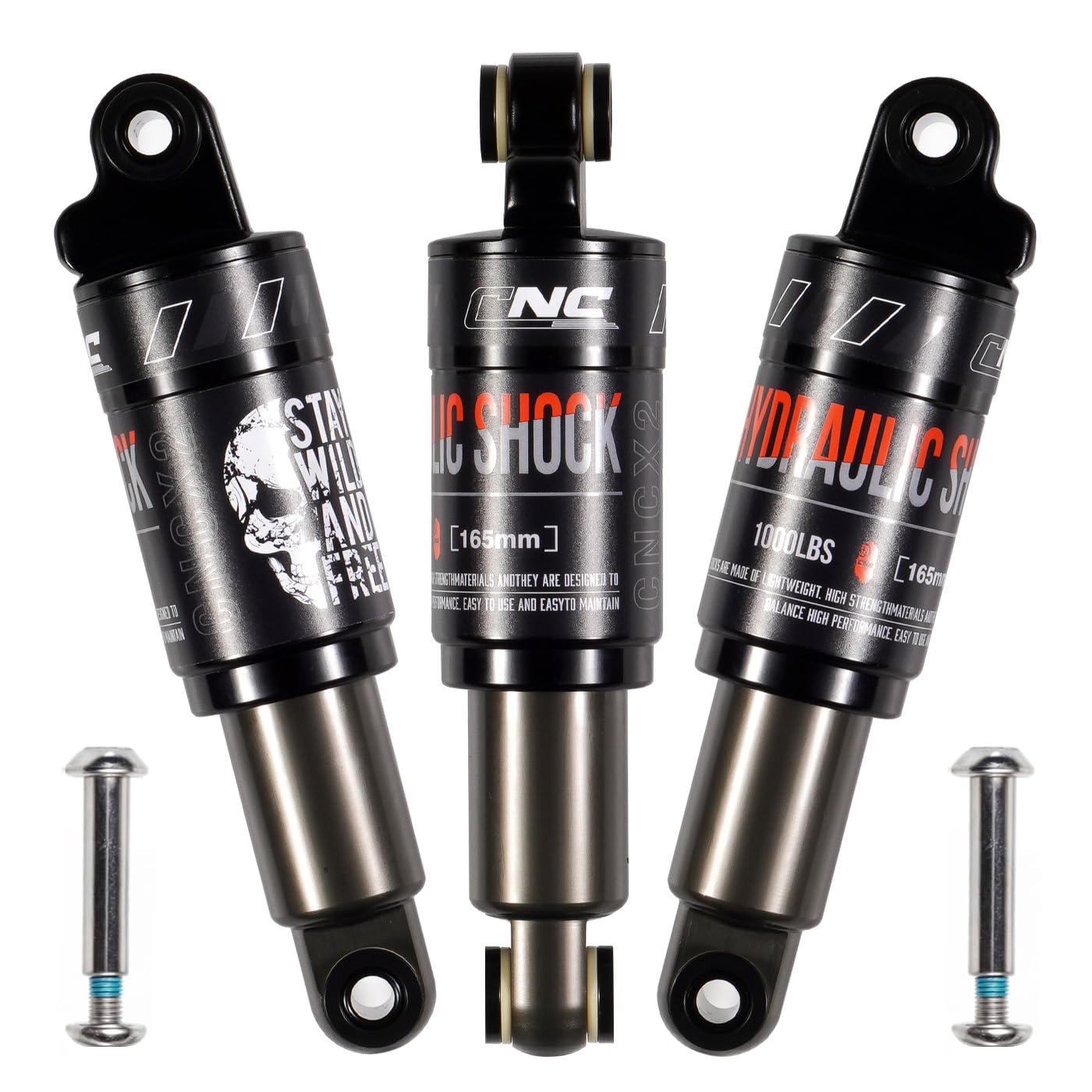 CNCLOL Mountain Bike Rear Shock 120mm/125mm/150mm/165mm/185mm/190mm/200mm, Hydraulic Rear Suspension Absorber, Non-Adjustable Oil Pressure Shock for MTB, Bicycle, DH, E-Bike 165x1000lbs