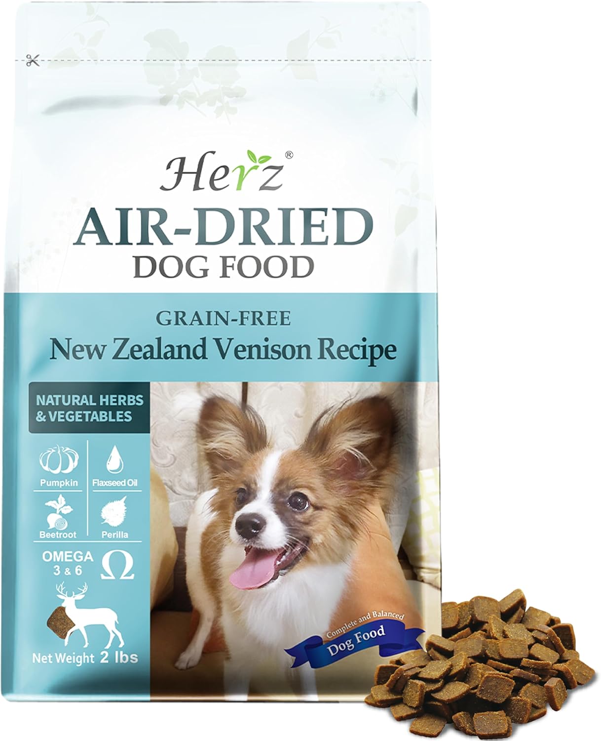 Herz Air-Dried Dog Food – New Zealand Venison Recipe 2 lb, Single Pure-Meat, Grain Free, All Natural, High Protein, Limited Ingredients
