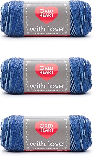 Miniatura 33 de Red Heart with Love - Hilo de seda de maíz, paquete de 3 unidades de 6.98 oz/7 onzas, acrílico, 4 medianos (peinado), 370 yardas, tejido/ganchillo