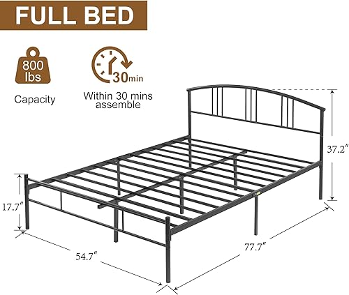 Miniatura 10 de VECELO Base de cama matrimonial con cabecera y estribo base de colchón de plataforma metálica de 14 pulgadas listones de acero de alta calidad no