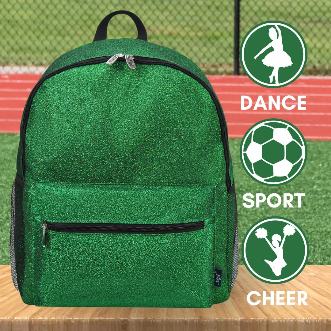 NGIL Large Glitter Cheer Backpack for Competitions, Dance, and Practice – Cheerleading Bag with Accessories Storage, Sparkle Bookbag for Cheerleaders, Coaches, and Competition Gear (Glitter-Green) - Image 4