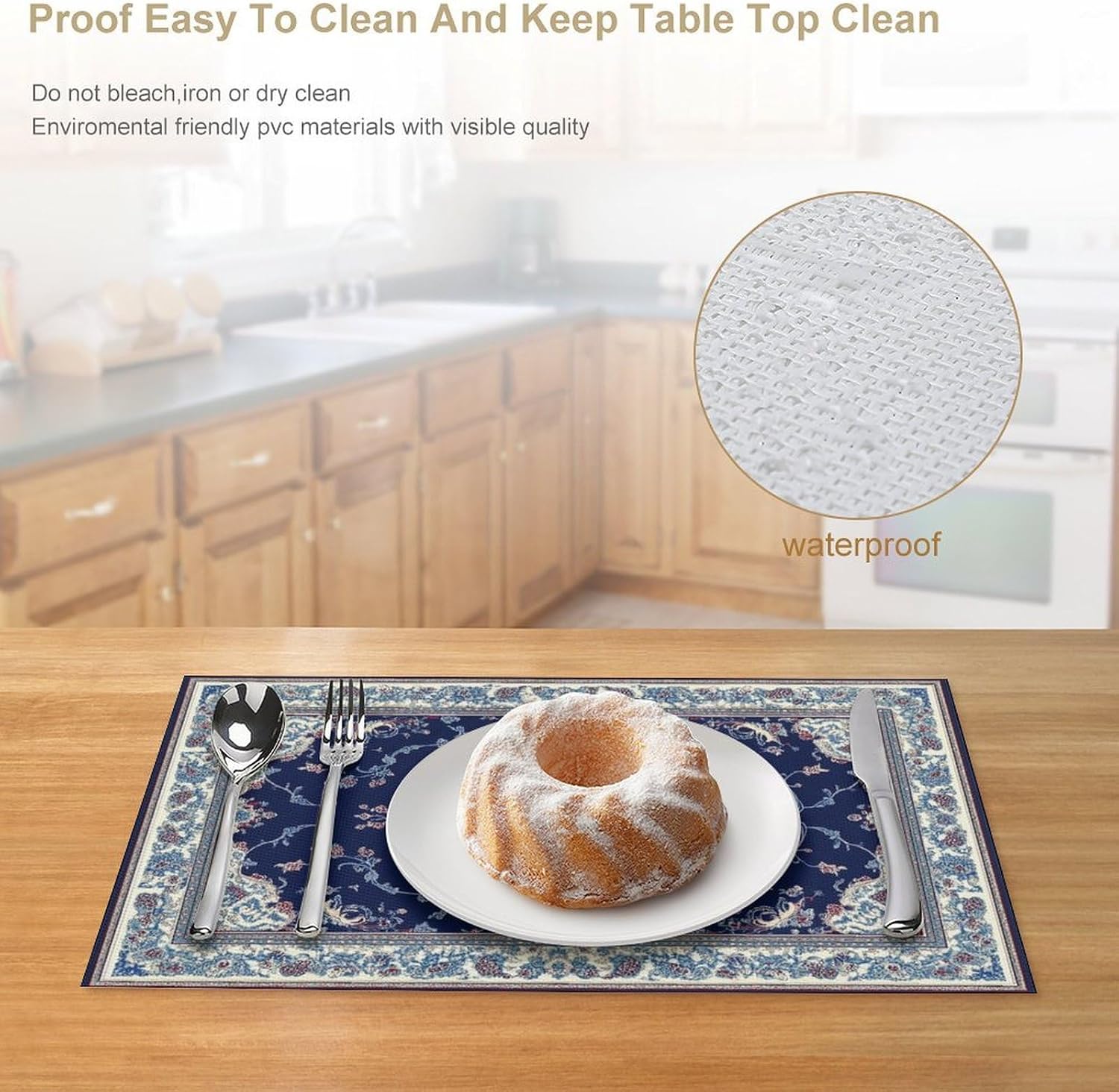 Blue Boho Floral Beige Placemats Vintage Elegant Farmhouse Table Center Linen Rustic Magical Washable Place Mats 12x18Inch for Dining Kitchen Farmhouse Decor 4 PCS