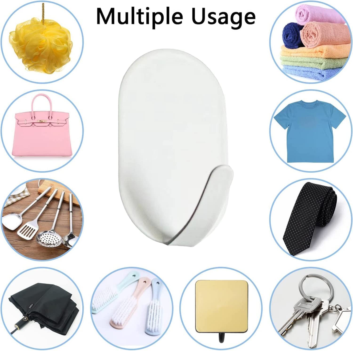 Crochets Adhésifs Muraux Bosdontek - 12 Pièces Acier Inoxydable | Adhésif 3M Fort | Pour Salle De Bain, Cuisine | Étanche Et Anti-Rouille