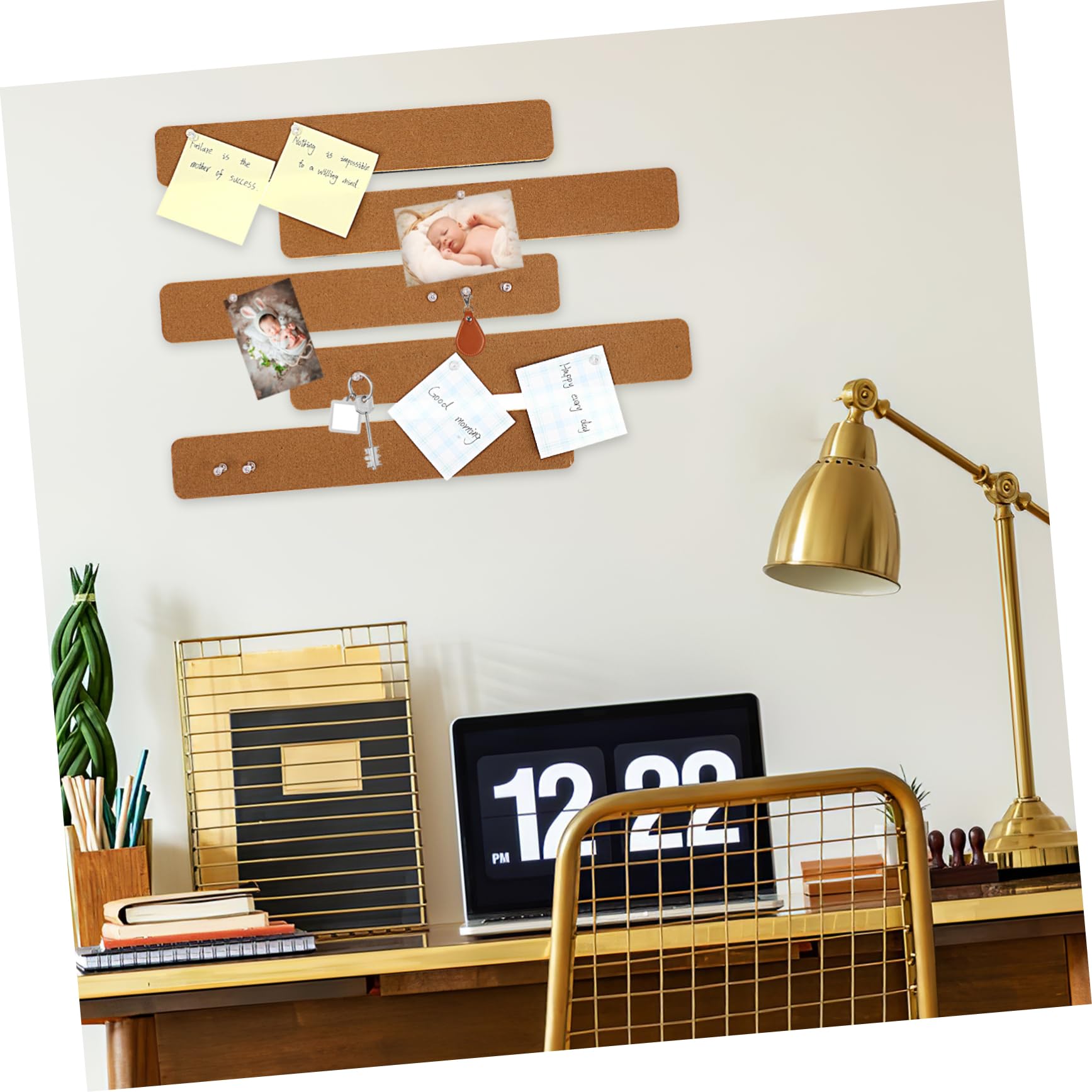 Holibanna 6Pcs Self Adhesive Felt Pin Board Strips with Transparent Push Pins Versatile Memo Notice Boards for Wall Decor Office Use Easy to Install