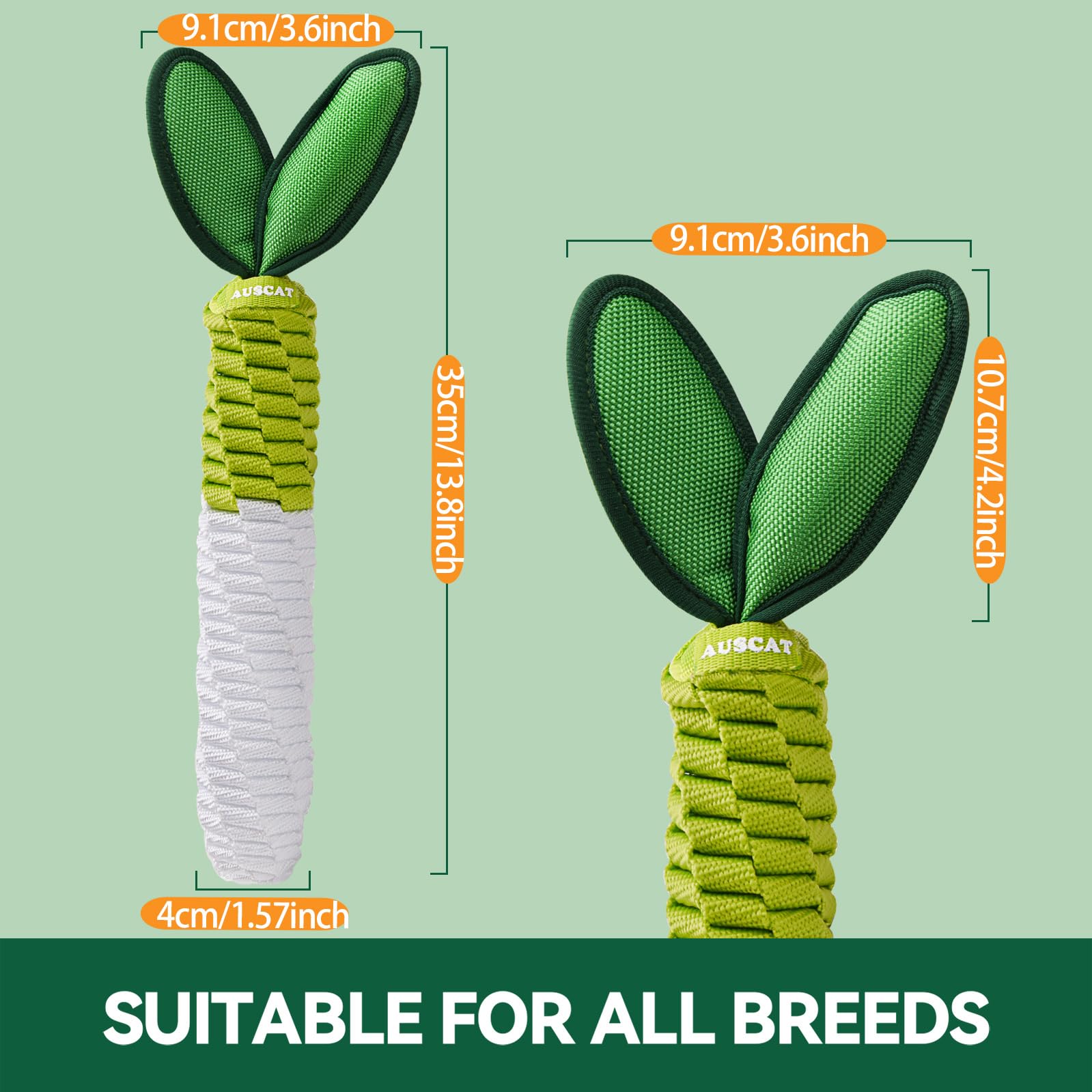AUSCAT Carrot Dog Rope Toy, Durable Braided Teething Toys, Tug of War Toy with Squeaker for Small Medium Large Dogs Radish - Image 2
