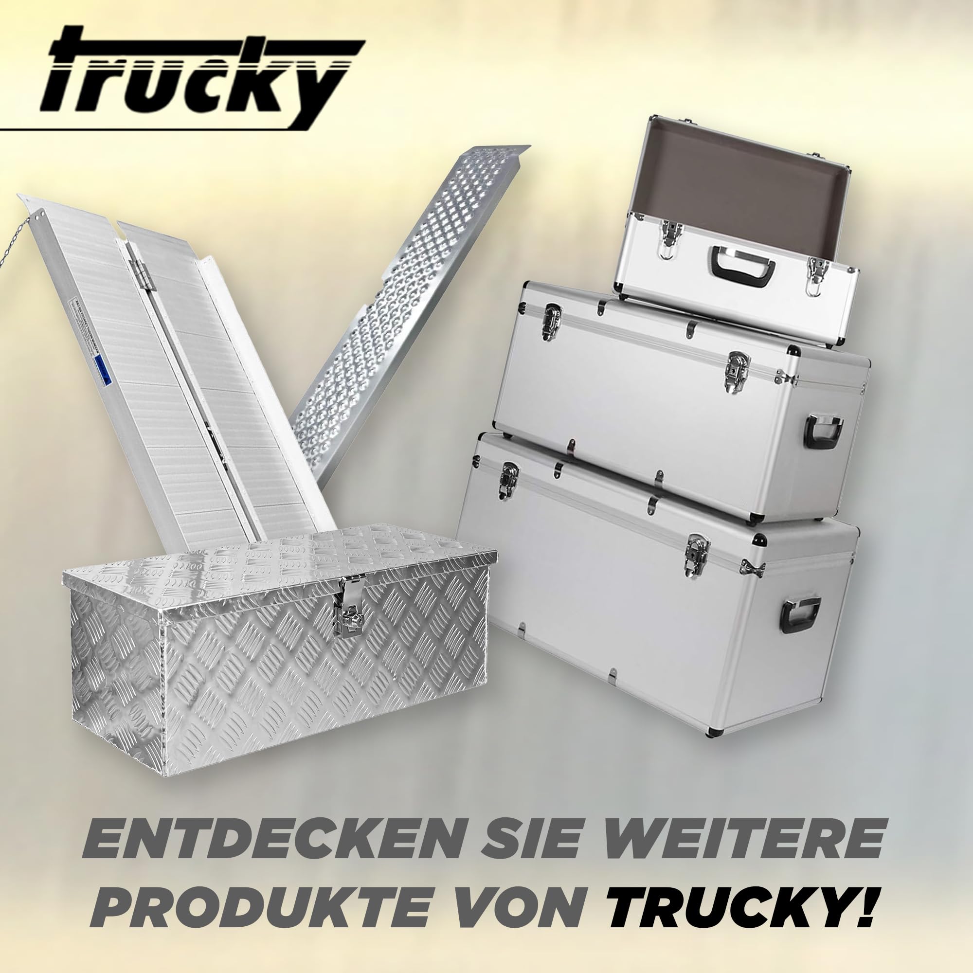 Trucky Skrzynka na samochód z aluminium, model D050, 68 x 31 x 25 cm, zamykana, wytrzymała blacha ryflowana, łącznie z zestawem montażowym, do warsztatu, samochodu, hobby