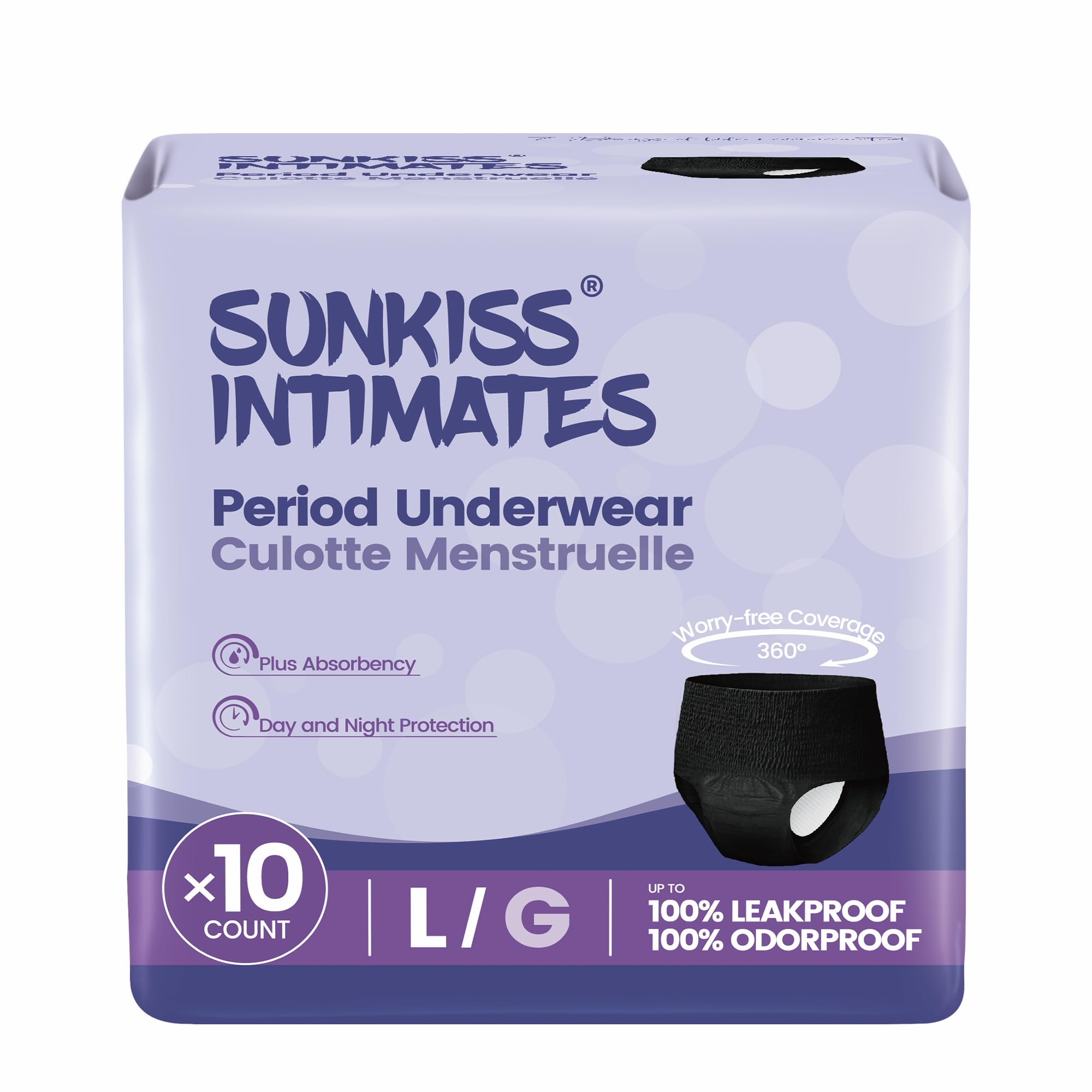 SUNKISS INTIMATES Disposable Period Pants for Women with Heavy Flow, Unscented Postpartum Underwear, Black, Large, 10 Count