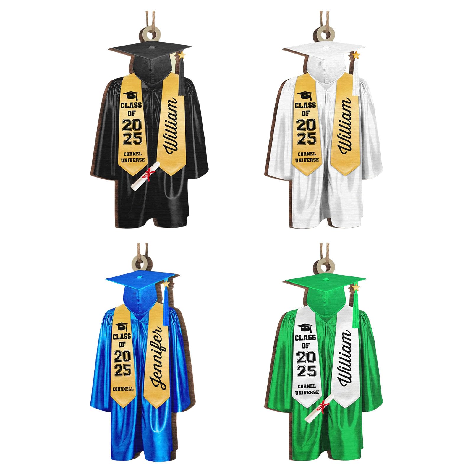 Tsophreniq 4PCS Handcrafted Graduation 2025 Wooden Hanging Decorations Commemorative Gift Craft for Grads Celebration Wooden Graduation Ornament