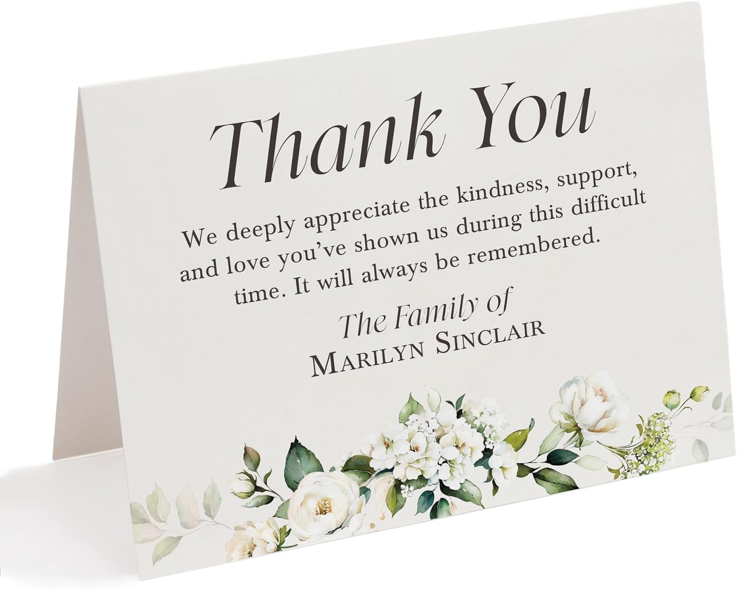 White Floral and Greenery Sympathy Acknowledgement Cards, Funeral Thank You Cards, 4.25x5.5 Memorial Bereavement Notes with Envelopes
