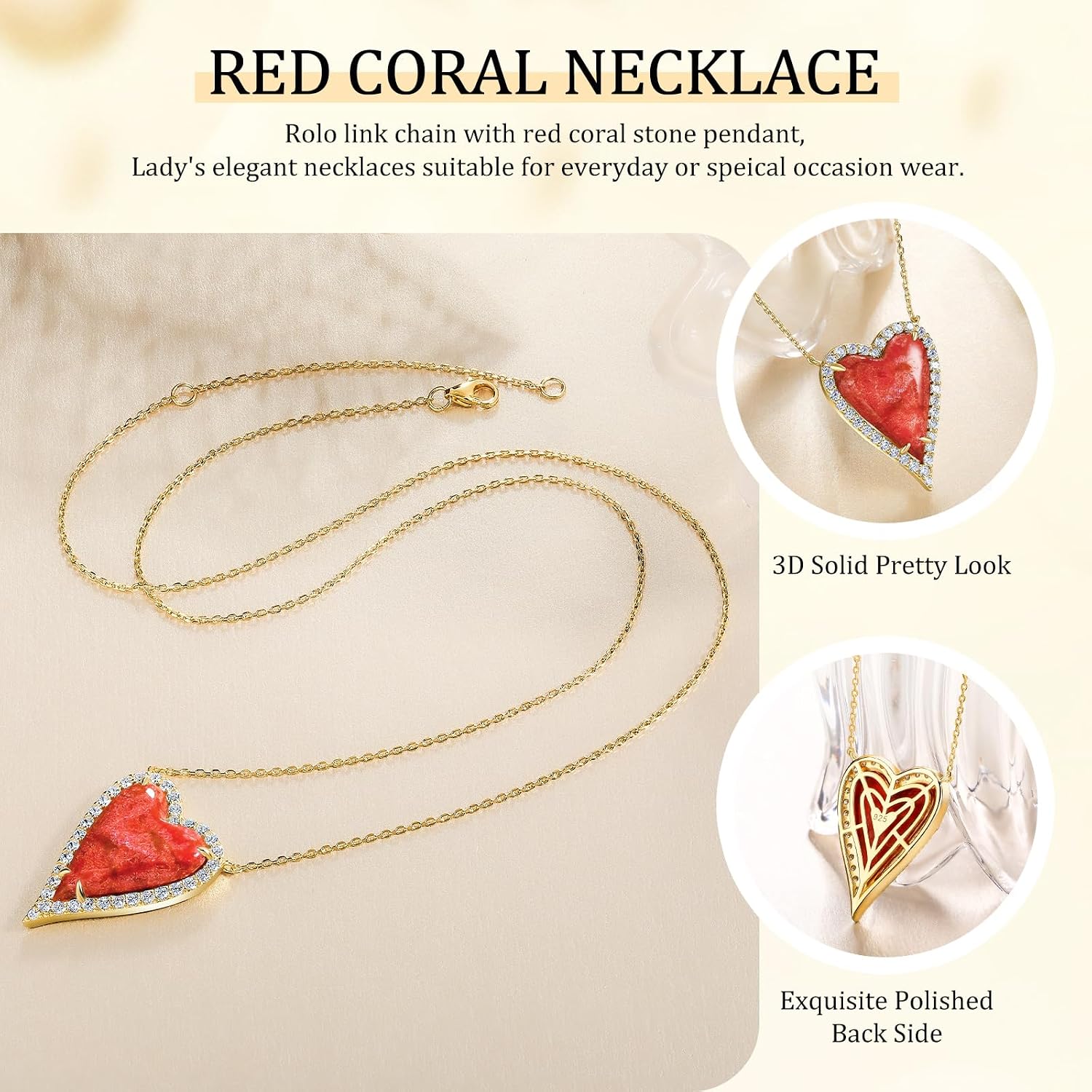 AIBAO 6-18 Cttw Genuine Turquoise/Red Coral/Lapis Lazuli/Malachite Halo Pendant for Women 925 Sterling Silver Paperclip Chain Necklace Western Jewelry