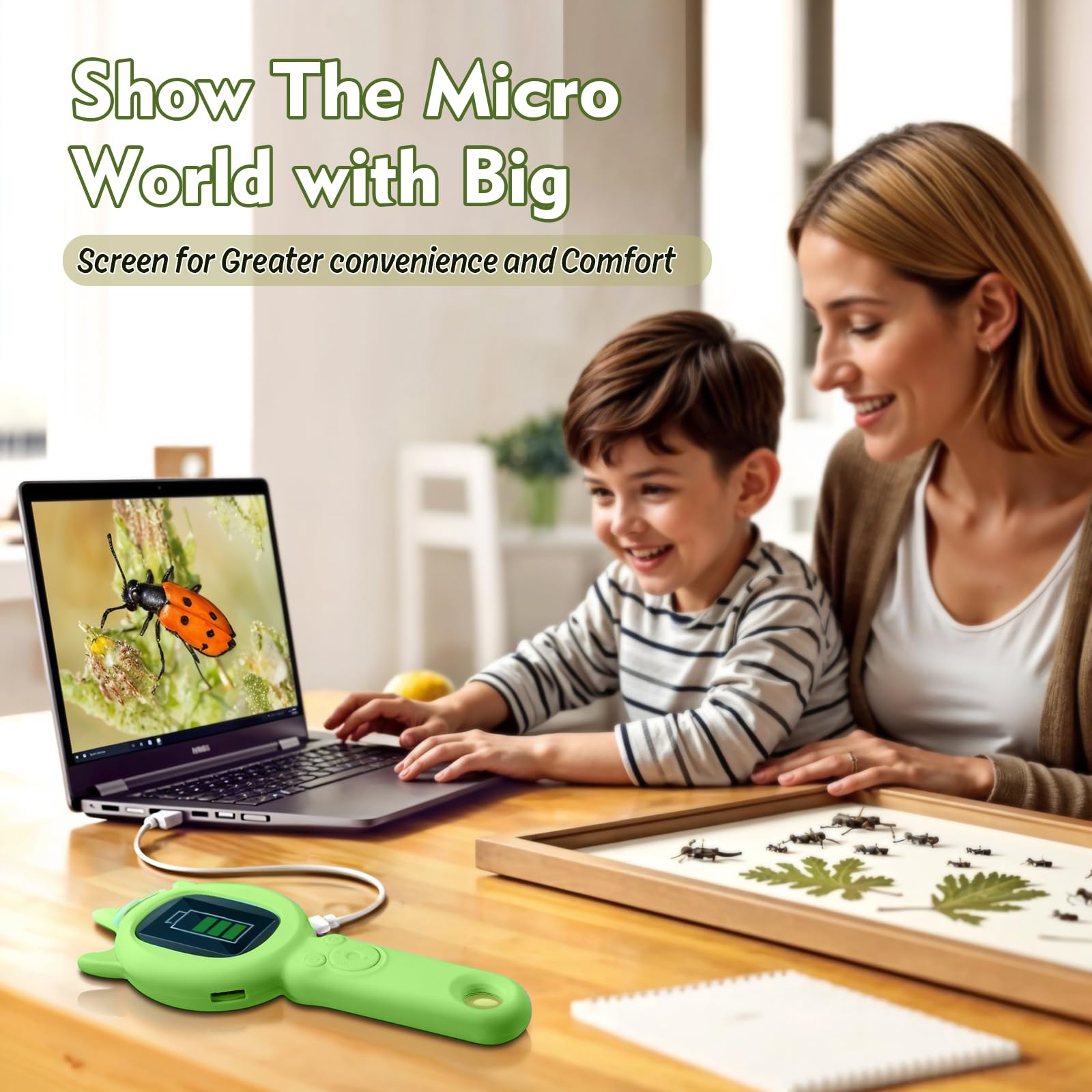 Microscopio para niños: aumento de 500x, zoom de 16X, microscopio de mano para niños con cámara HD, herramienta portátil de aprendizaje científico, regalos de cumpleaños de Navidad para niños y niñas