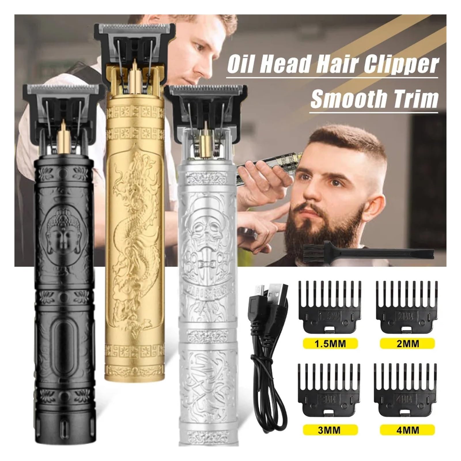 Rasoio elettrico senza fili T9 Vintage, rasoio professionale da parrucchiere per uomini, rasoio da barba (Black DragonB-no box)
