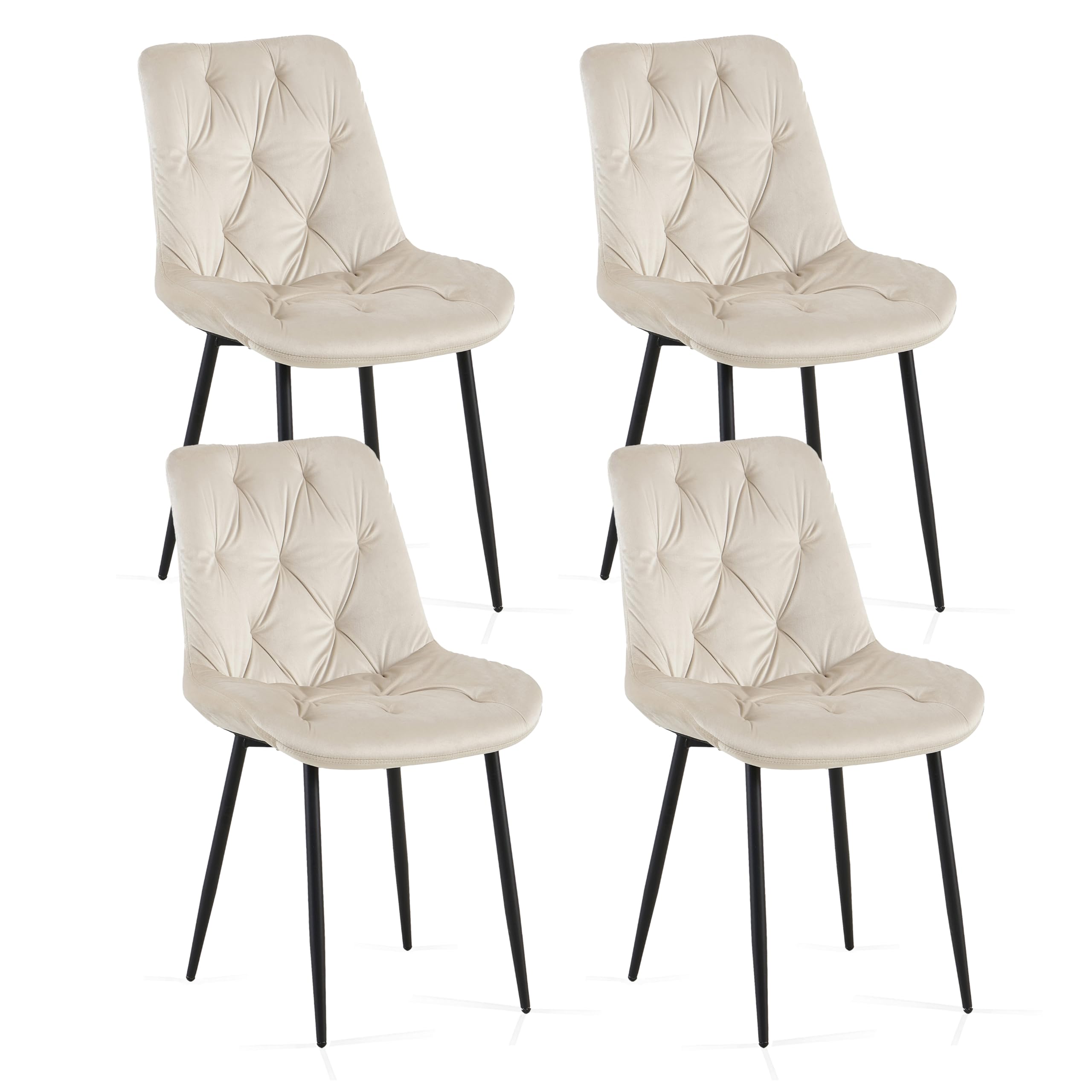 Colorig Set of 4 Velvet Dining Chairs, Modern Kitchen Chair with Sturdy Metal Legs, Ergonomic Curved Dining Room Chairs Suitable for Living Room Office Reception (4, Champagne, 62D x 50W x 90H cm)