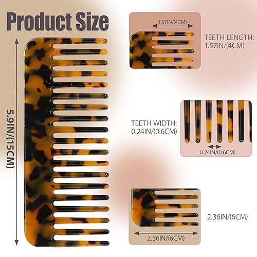 Miniatura 2 de Paquete de 2 peines de dientes anchos para mujer, desenredante grande para cabello rizado y ondulado, peine de acetato de celulosa para cabello